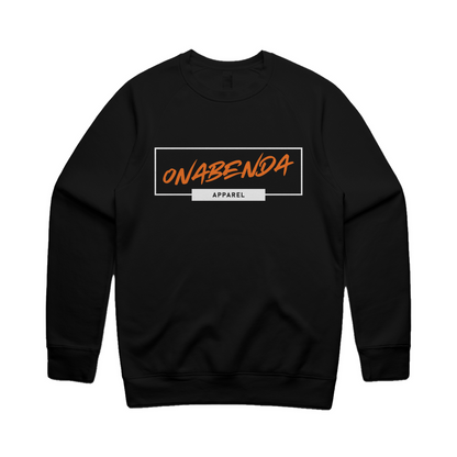 Black crewneck sweatshirt with the text 'Onabenda!' in bold capital letters, with 'GIRL' in pink and 'ARE ON' in blue, on the back of the sweatshirt.