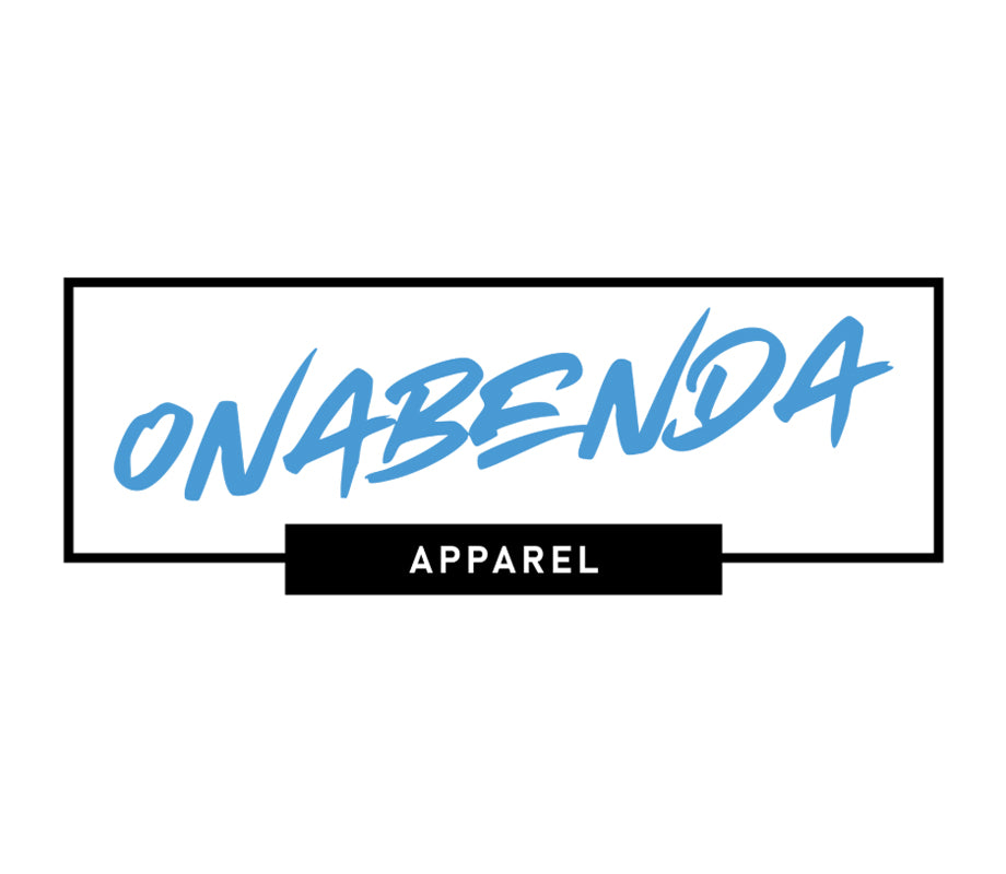 Onabenda Apparel logo with blue text on a white background